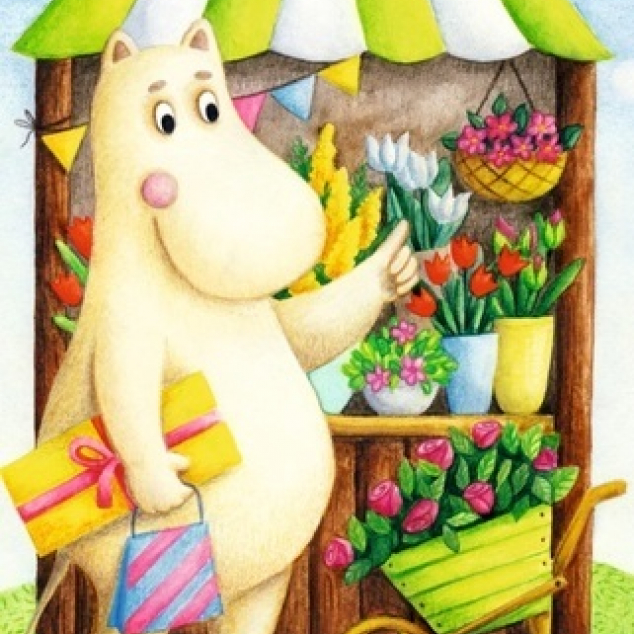 Ansichtkaart Moomin heeft een feestje. 